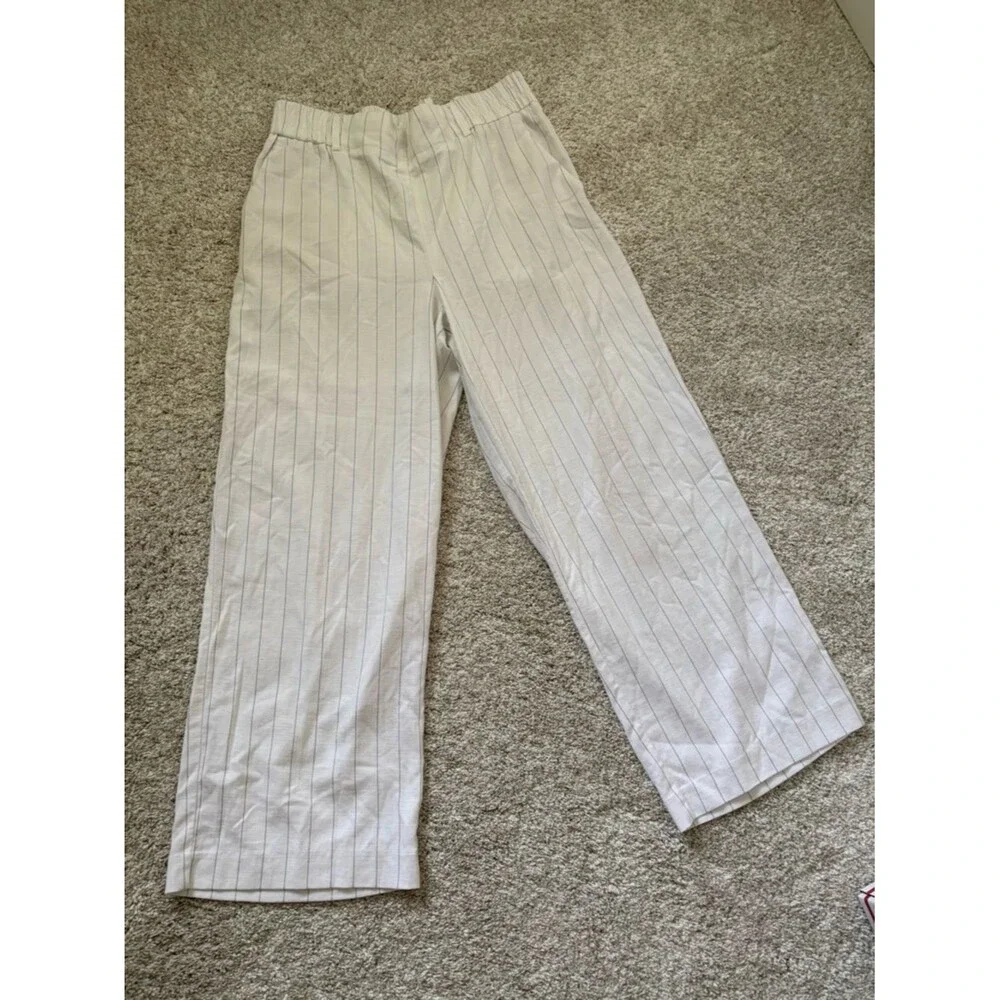 Rachel Zoe Wide Leg Pinstripe Pants size 10 elastic waist pull up